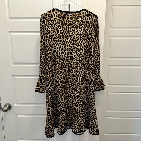 Michael Kors Cheetah Print Matte Jersey Flounce Sleeve A-Line Dress SZ XL - Picture 5 of 8